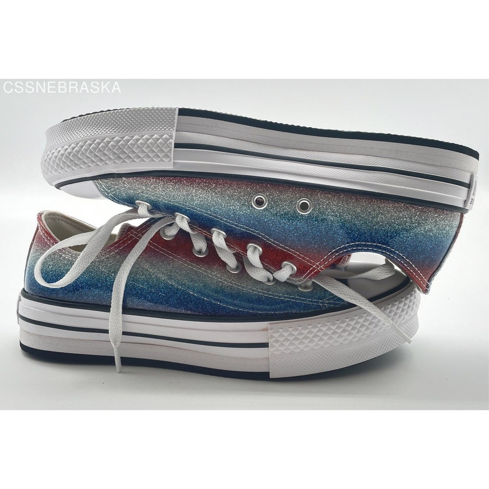 Converse Chuck Taylor Girls Lift Platform‎ Low Glitter Sneakers A00444C Size 4.5 - Picture 11 of 12